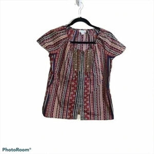 Charter club printed short sleeve button down shirt 4P